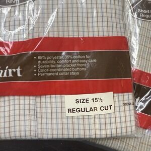 2 Vintage Sears Dress Shirt Perma-Prest Short Sleeve Brown Mens 15 1/2 M New 70s